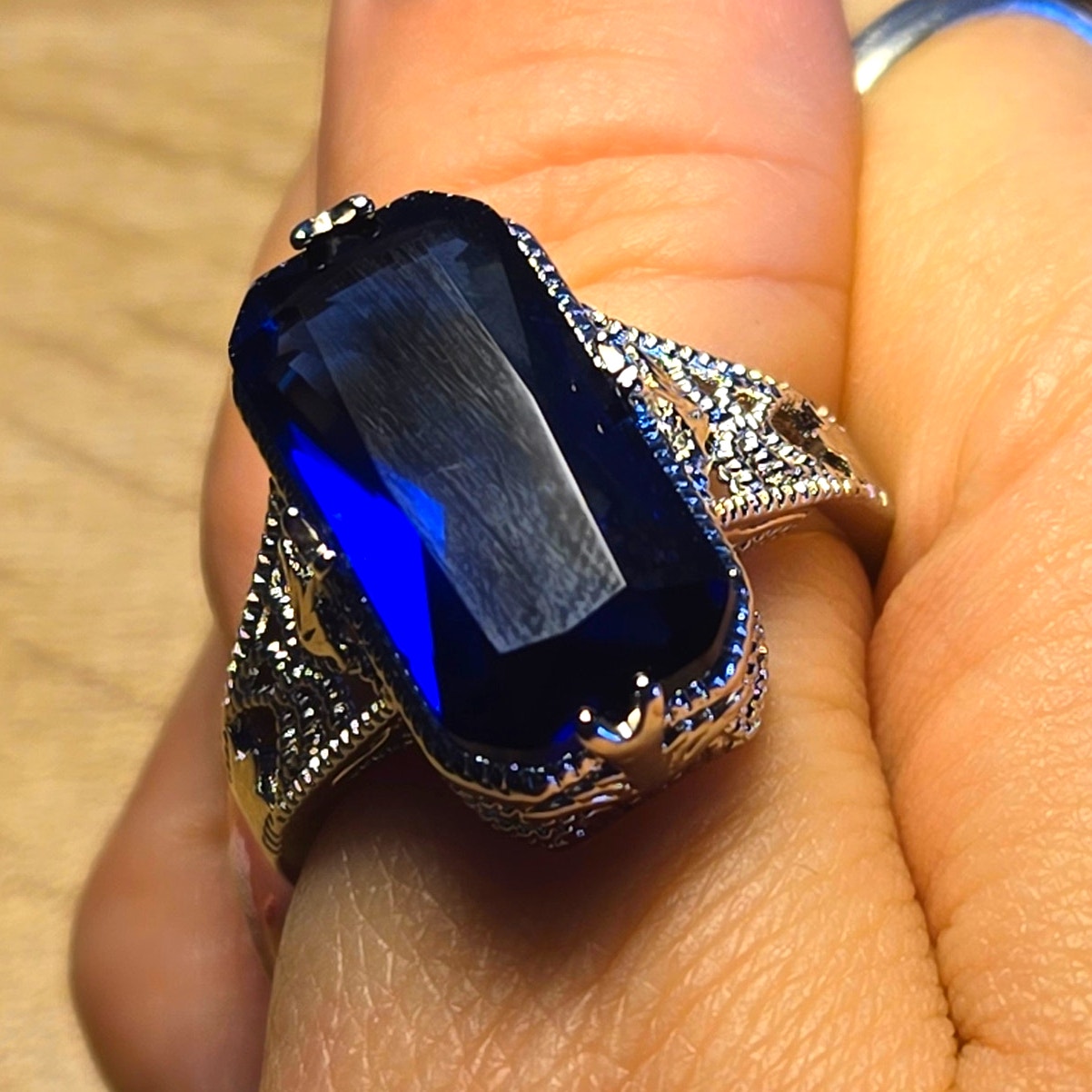 Size 10 S925 Sapphire style Cocktail Statement Ring