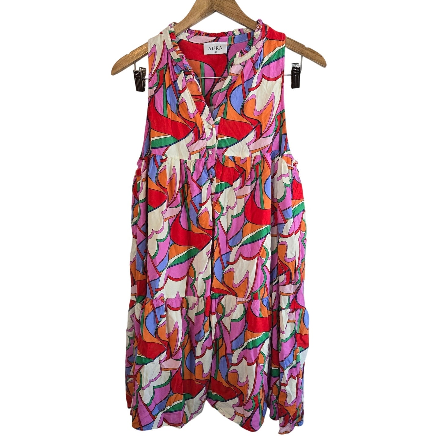 Size L – Mid-Mod Abstract Babydoll Ruffle Dress