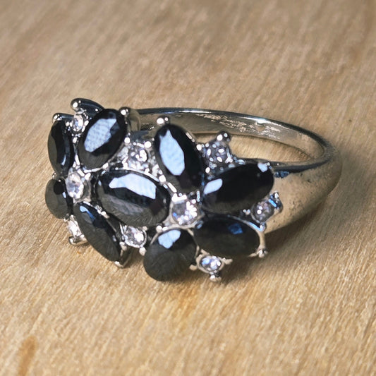 Size 6 | Black Zircon Floral Cluster Ring