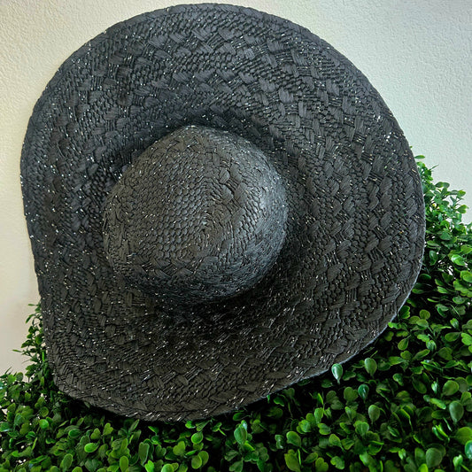 Black and Silver extra wide brim hat summer goth sun blocking disco sparkle