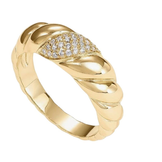 Gold Plated Croissant Dome Ring with CZ - Size 10