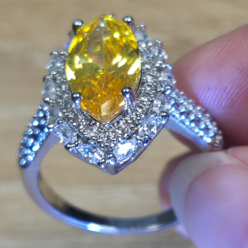 Size 8 Cocktail Ring with Large Canary Yellow Gemstone