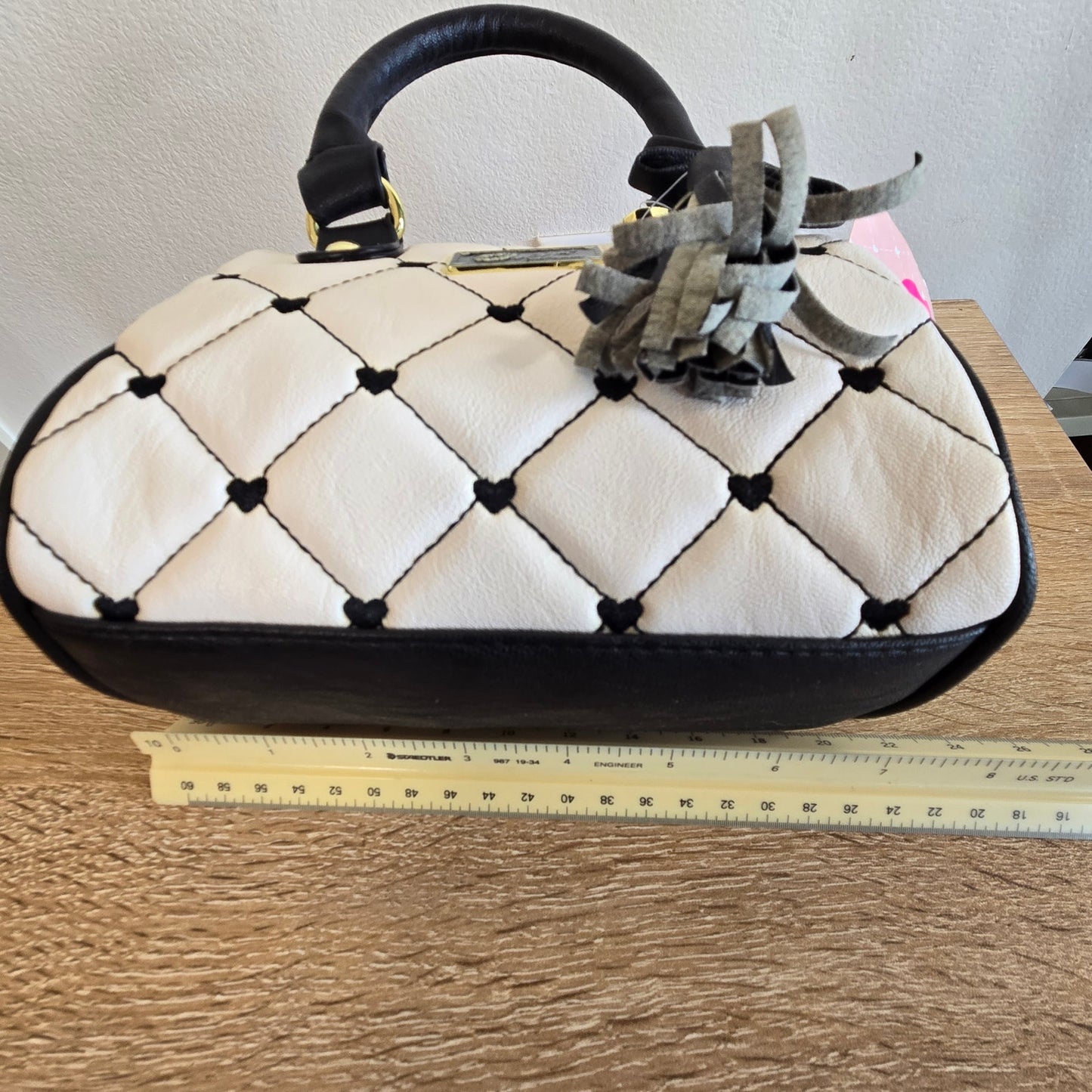 NWT Luv Betsey by Betsey Johnson Mini Barrel Bag – Black & White Quilted