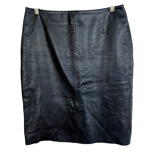 Size 10 – Vintage Black Genuine Leather Midi Skirt