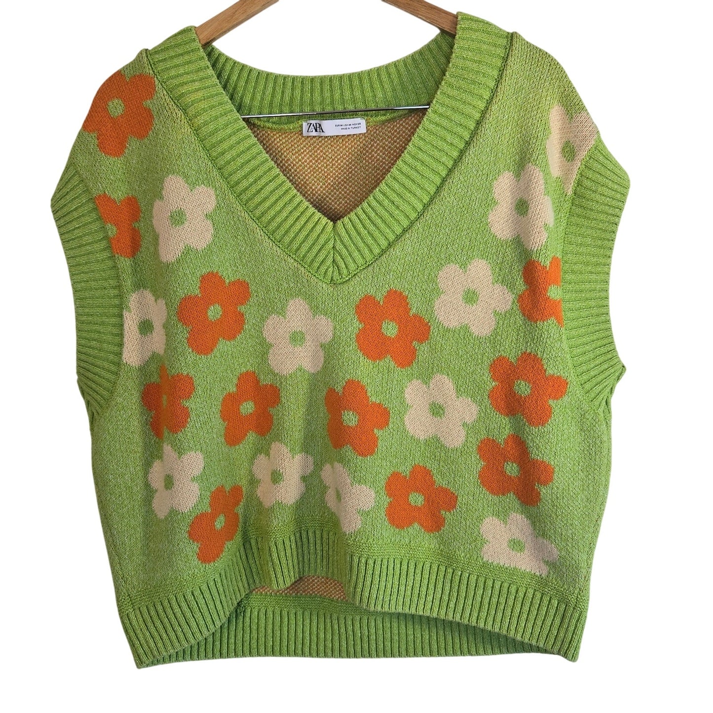 Size M (Unisex)-Zara Oversized Floral Knit Sweater Vest