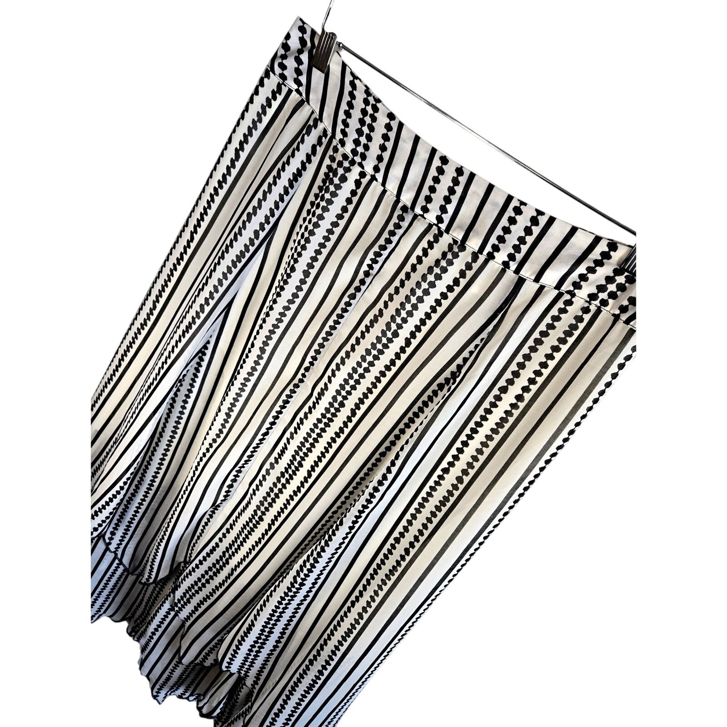 Size Medium Black White Asymmetrical stripe Midi Skirt Boho Handkerchief Hem Chiffon