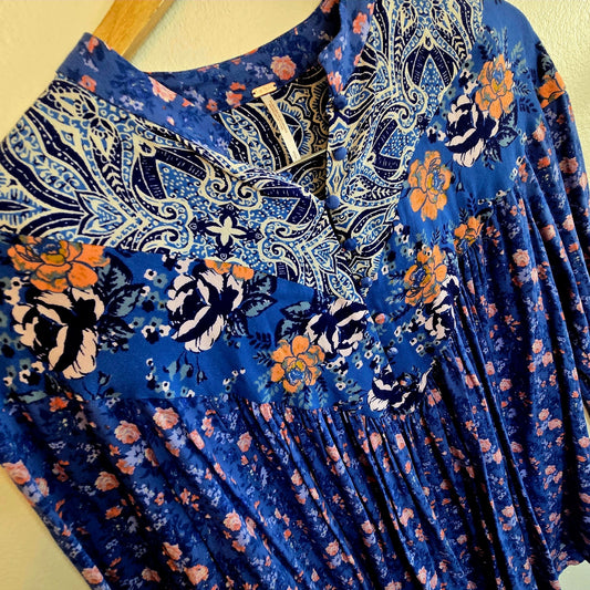 Free People Size Small Boho western button top bell sleeve mini dress