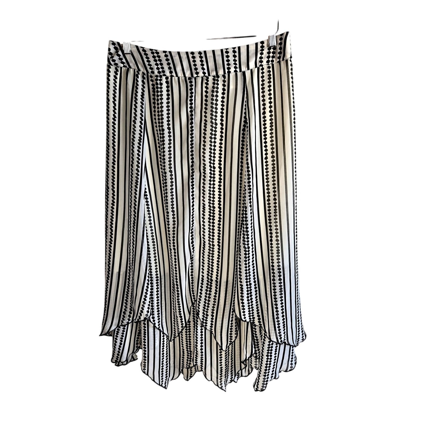 Size Medium Black White Asymmetrical stripe Midi Skirt Boho Handkerchief Hem Chiffon