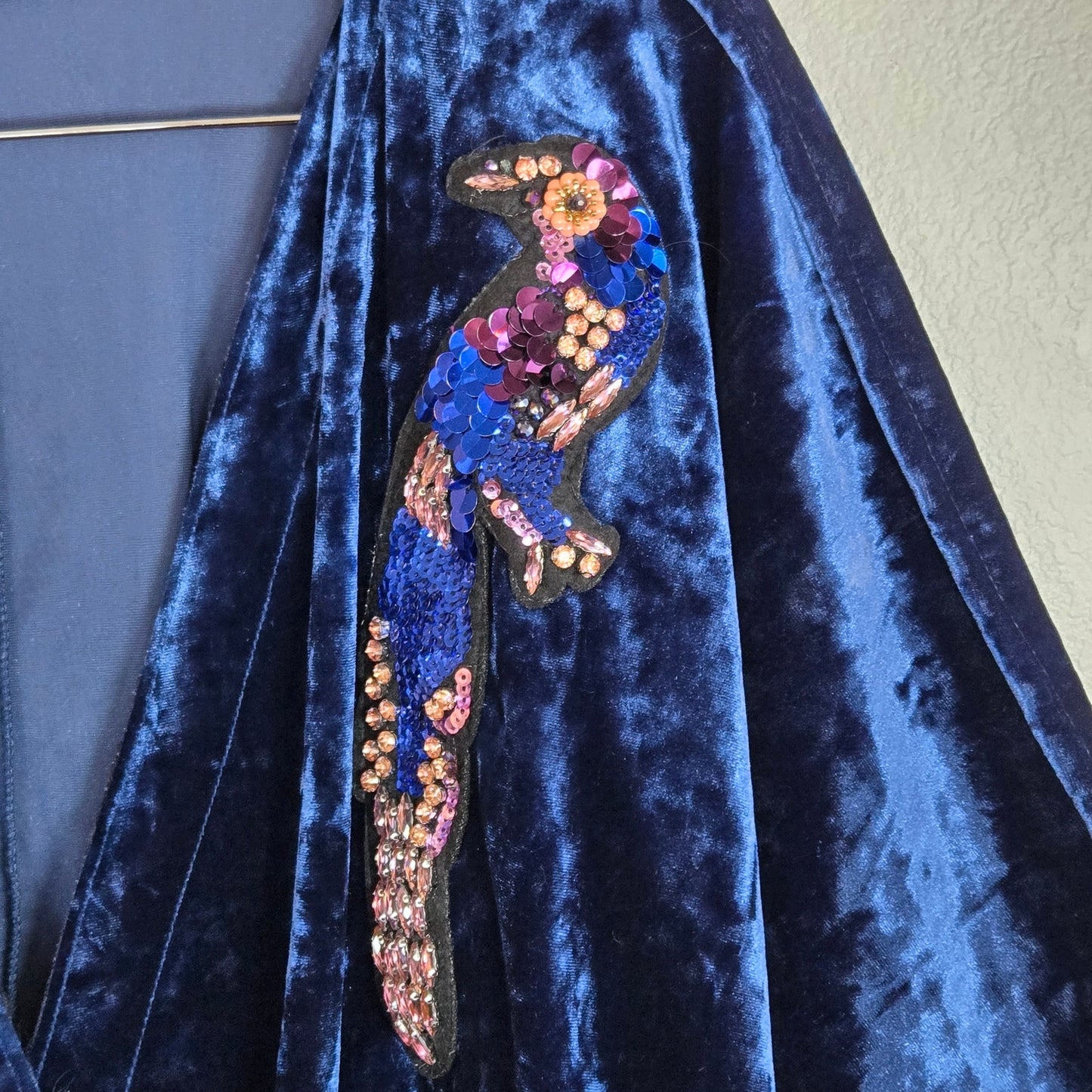 Size L – Zara Woman Velvet Deep-V Cardigan with Sequin Parrot Patch