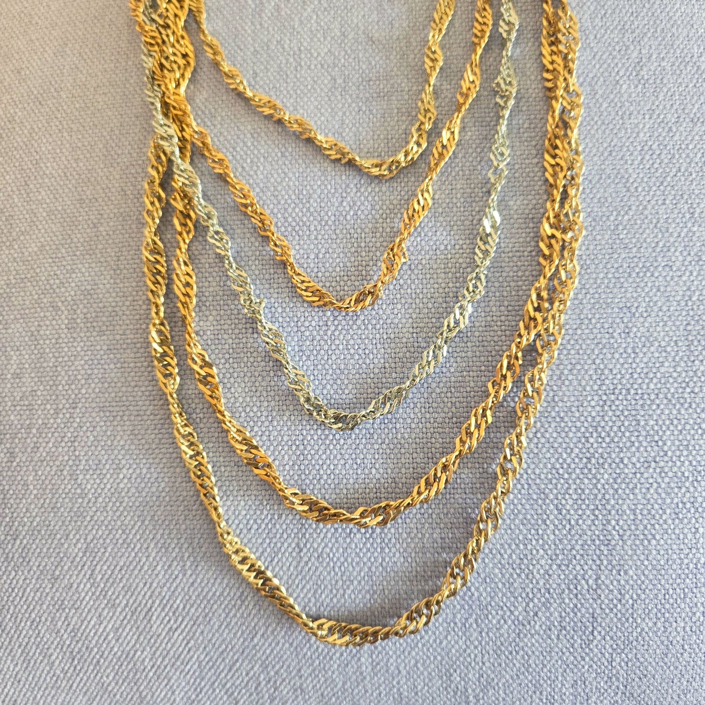 MULTI CHAIN MIXED METAL TWIST NECKLACE 5 CHAINS BUCKLE CLASP