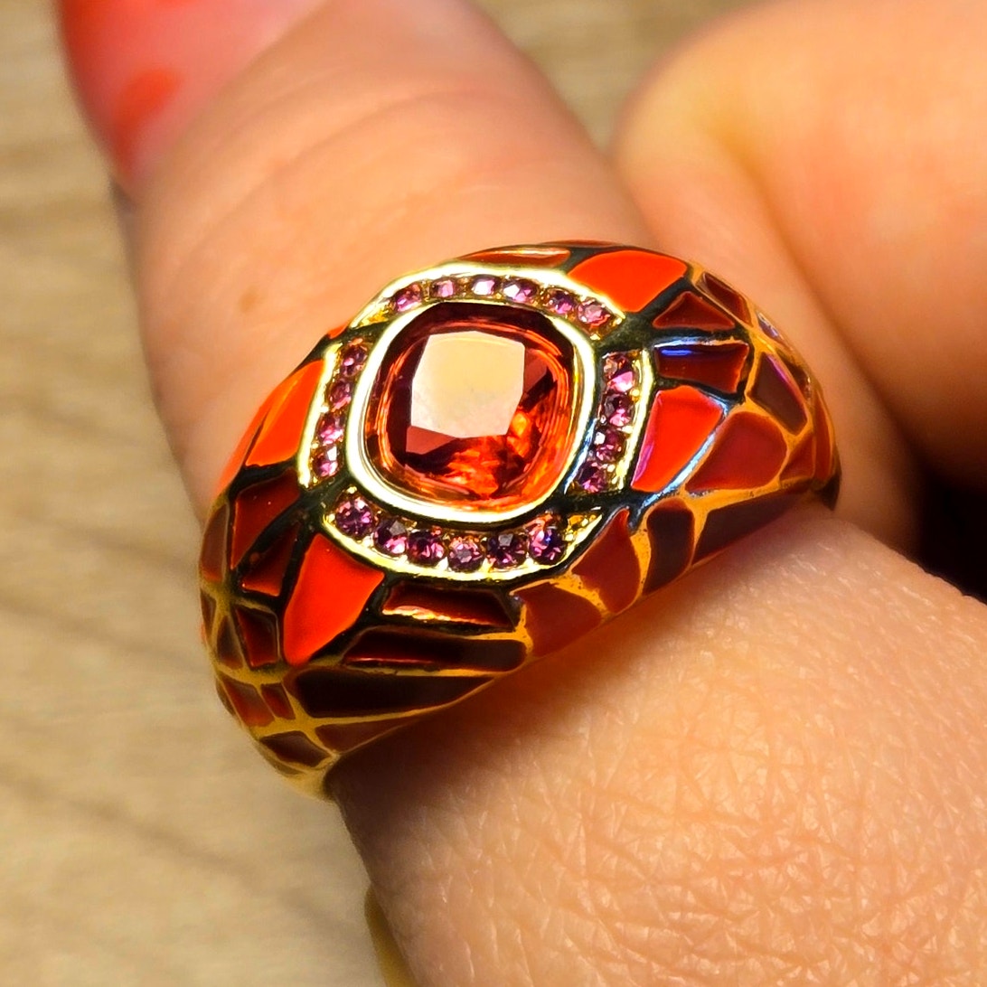size 11 Mosaic Gold and Red Gemstone Ring