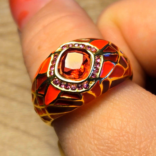 size 11 Mosaic Gold and Red Gemstone Ring