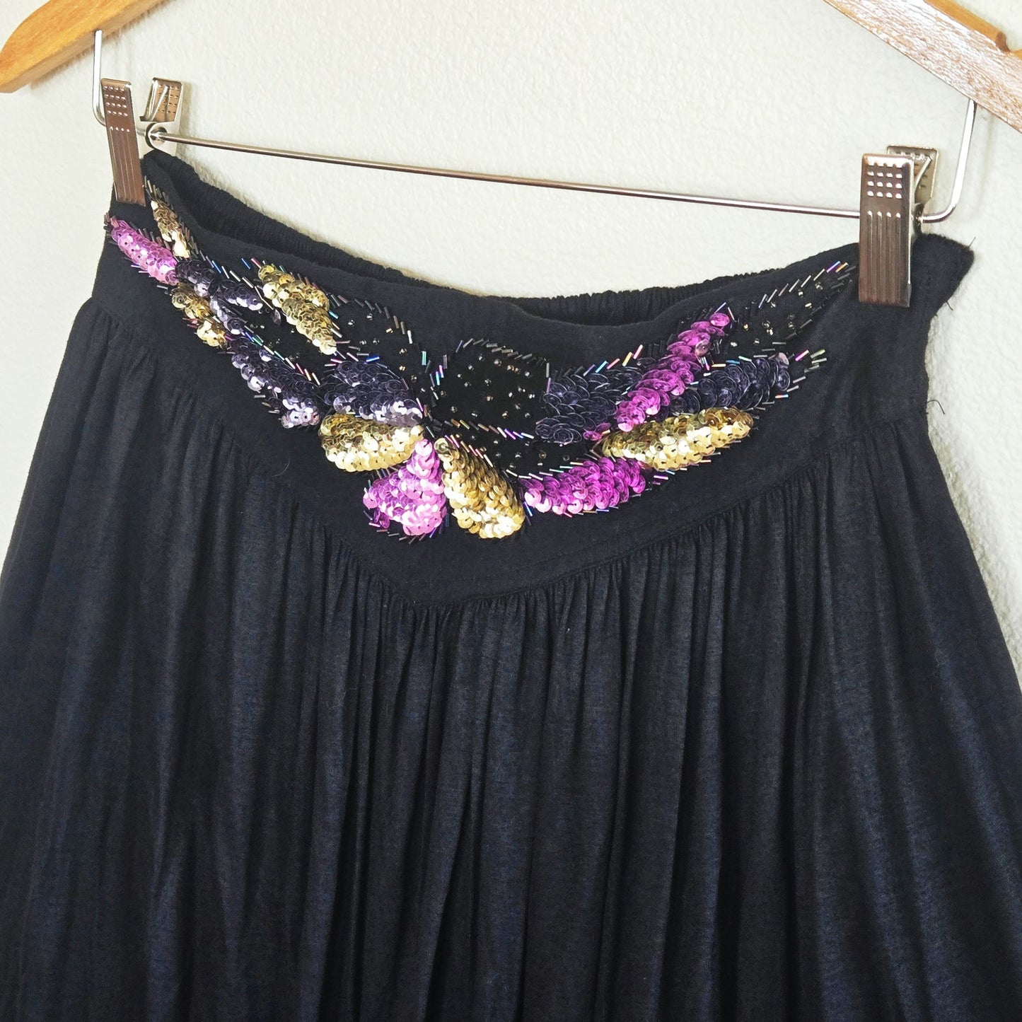 Size Medium Vintage Sequin Waist Boho Maxi Skirt Whimsygoth Renfest Vibes