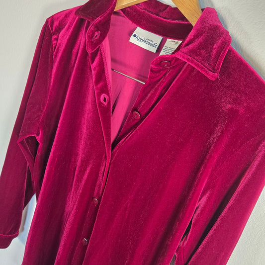 S – Vintage Appleseed’s Velvet Tunic Button-Down in Cranberry Red