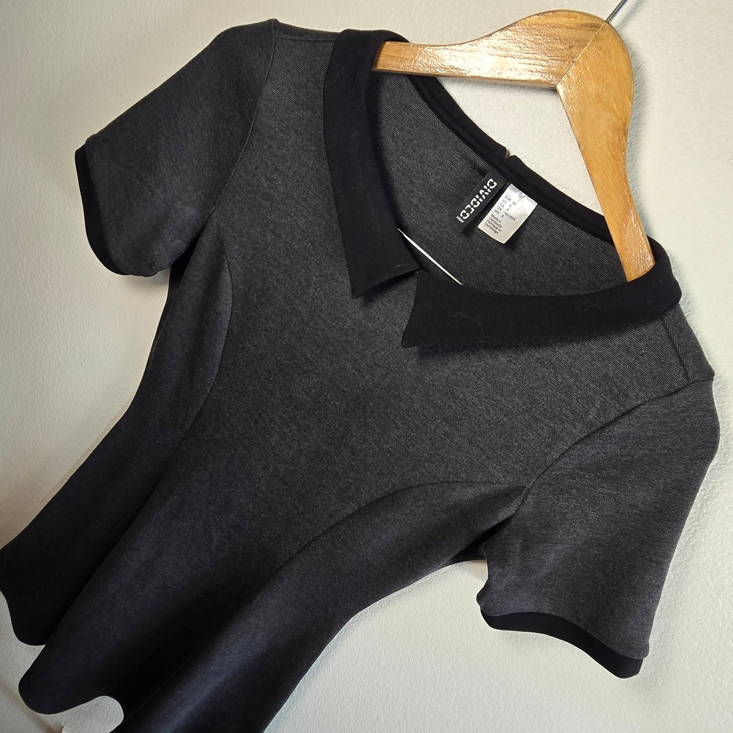 Size 8 Charcoal Peter Pan Collar Mini Dress – 90s Minimalist Office Goth Fit & Flare