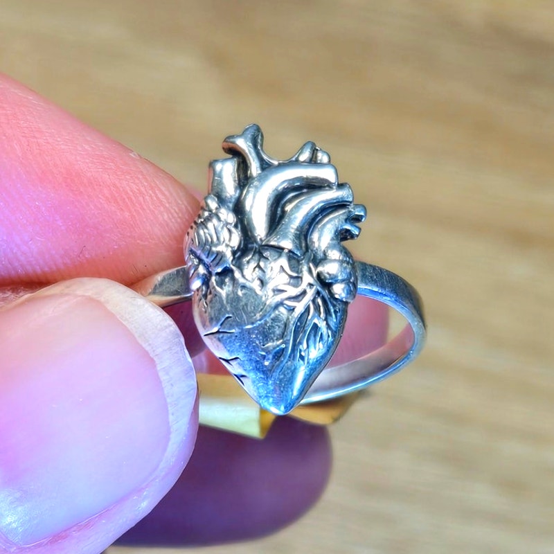 Size 8 Sterling Silver Anatomical Heart Ring