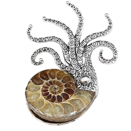 Natural Fossil Ammonite Shape Conch Shell Brooch