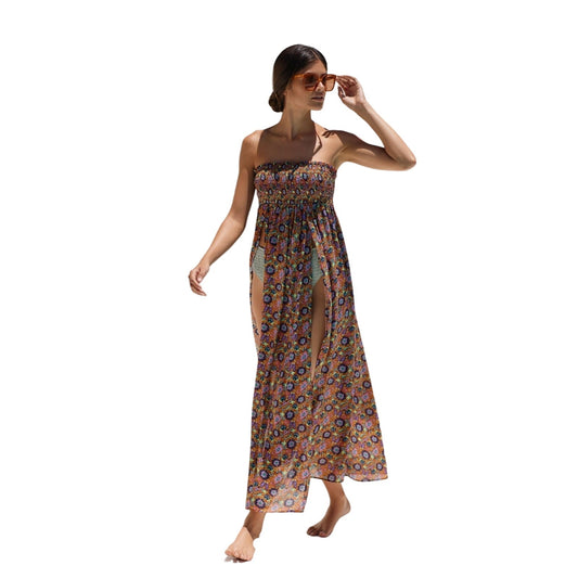 ANTHROPOLOGIE DRAMA MAXI DRESS STRAPLESS FULL SLIT SUMMER BOHO