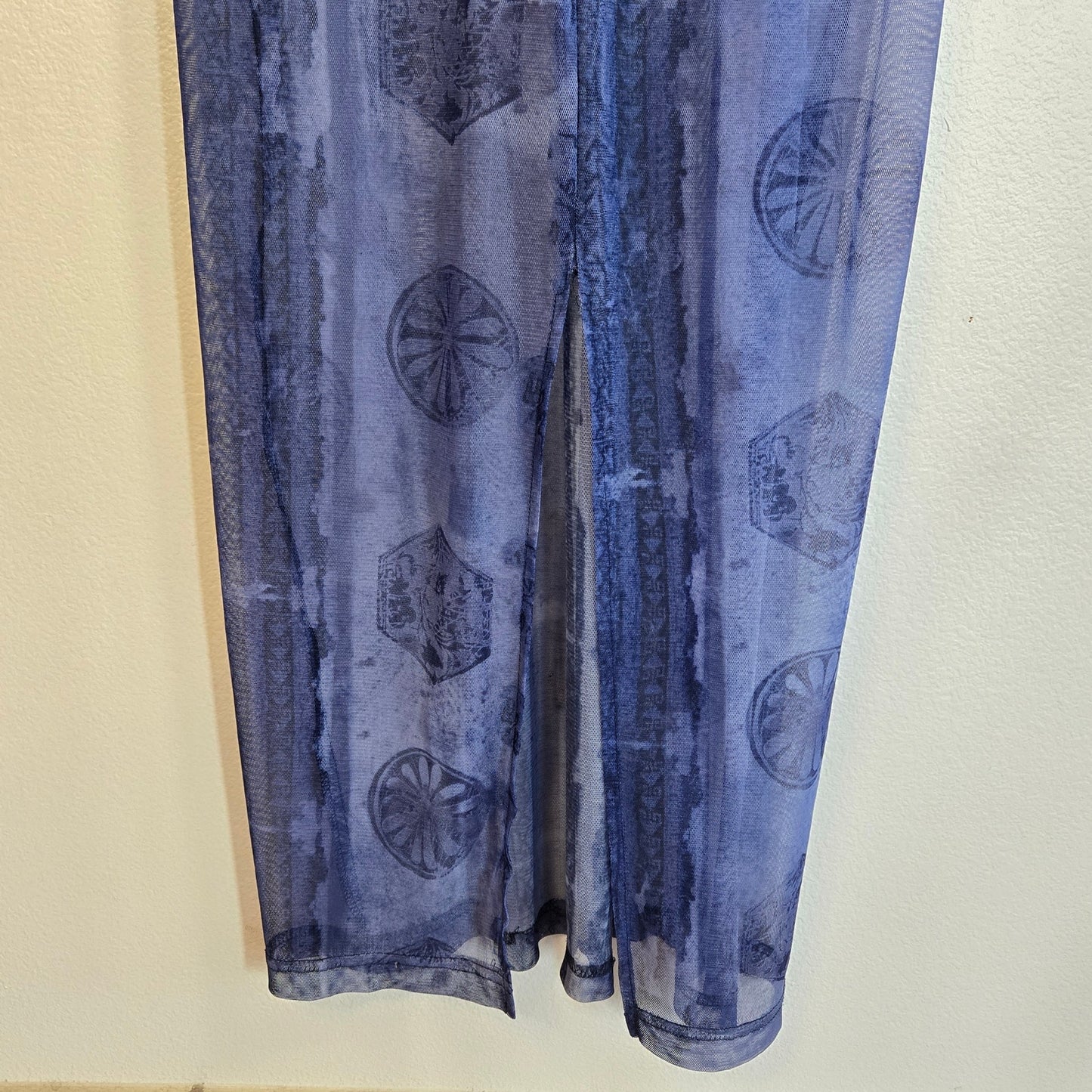 L –  Vintage Blue Mesh Coastal Maxi Dress by Jody California (Vintage)