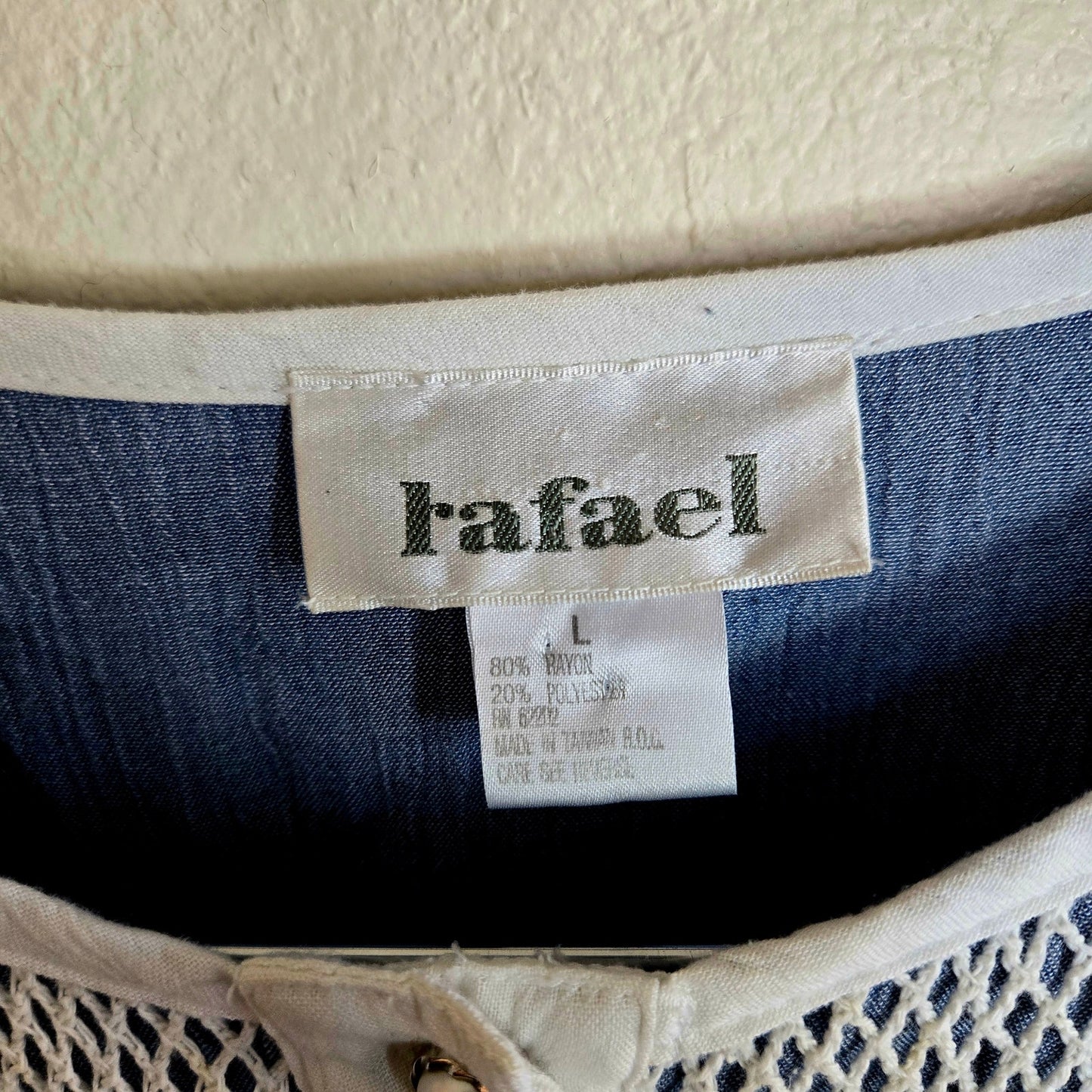 Size L – Vintage 1980s Raphael Denim Blue & White Mesh Romper