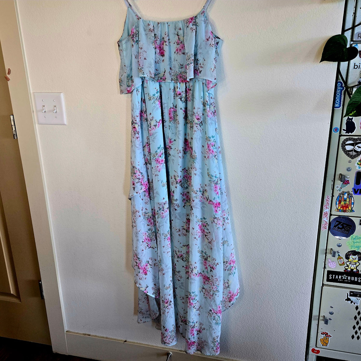 Size M – Disney Cinderella Sky Blue Floral High-Low Chiffon Dress