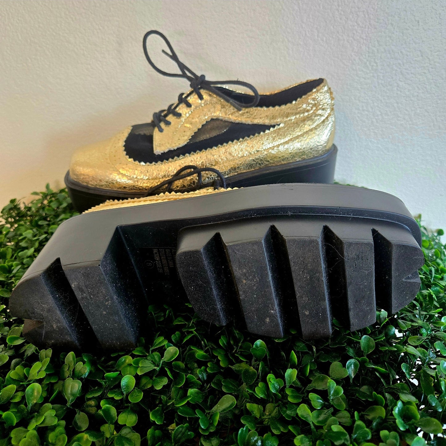 Size 8 – Bumper Gold Mesh Creepers w/ Chunky Platform Sole