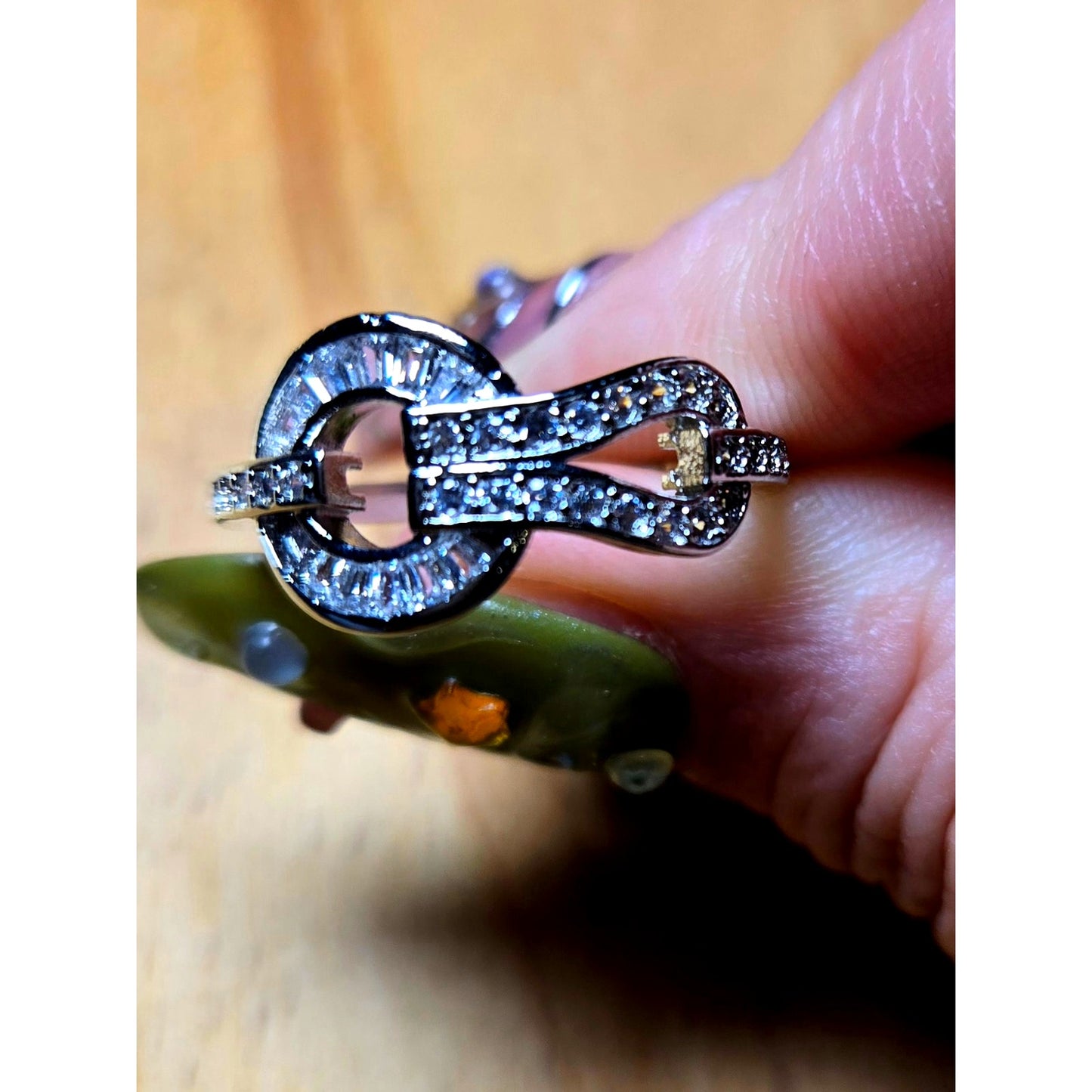 Size 8 Sterling Silver Geometric Circle Ring 925 CZ Pave Twist Design Statement Ring