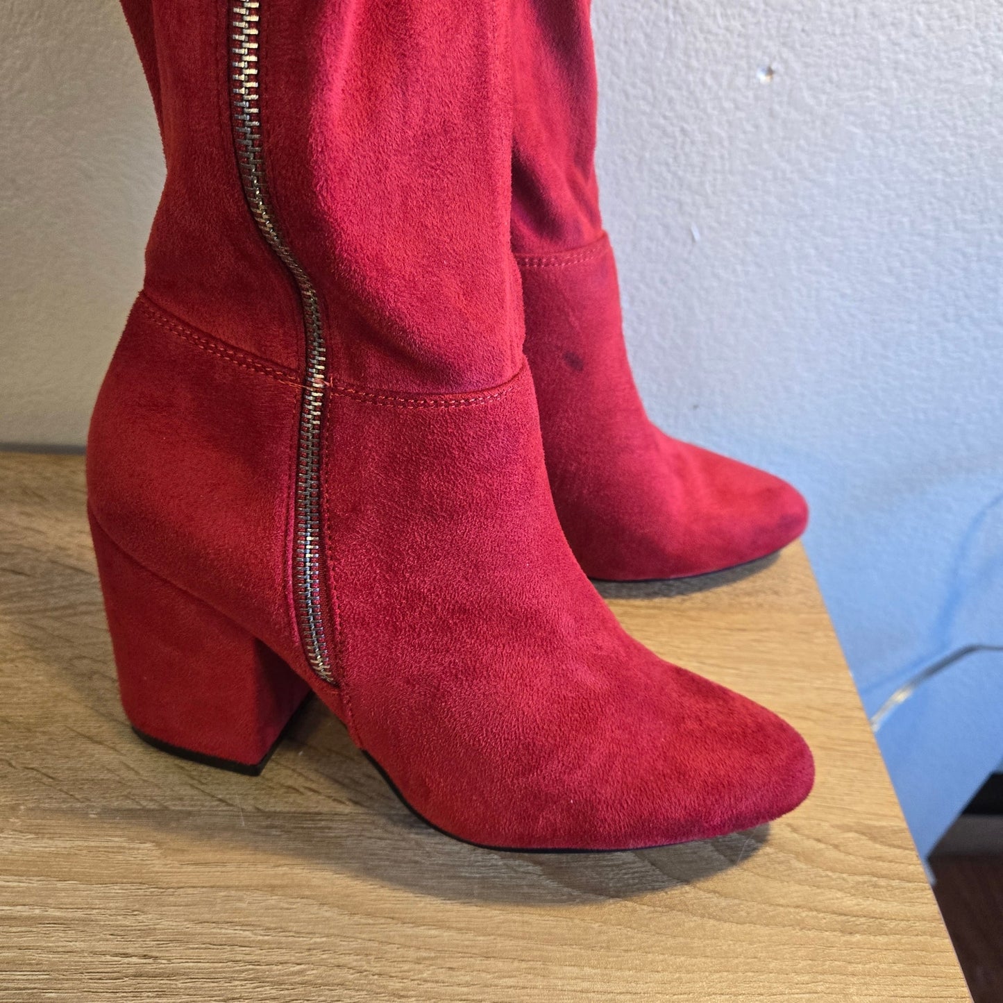 Size 8.5 Red Faux Suede Thigh-High Go-Go Boots by Shoedazzle