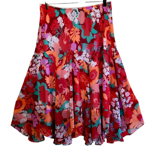 Size L – Bob Mackie Wearable Art Handkerchief Hem Floral Midi Skirt