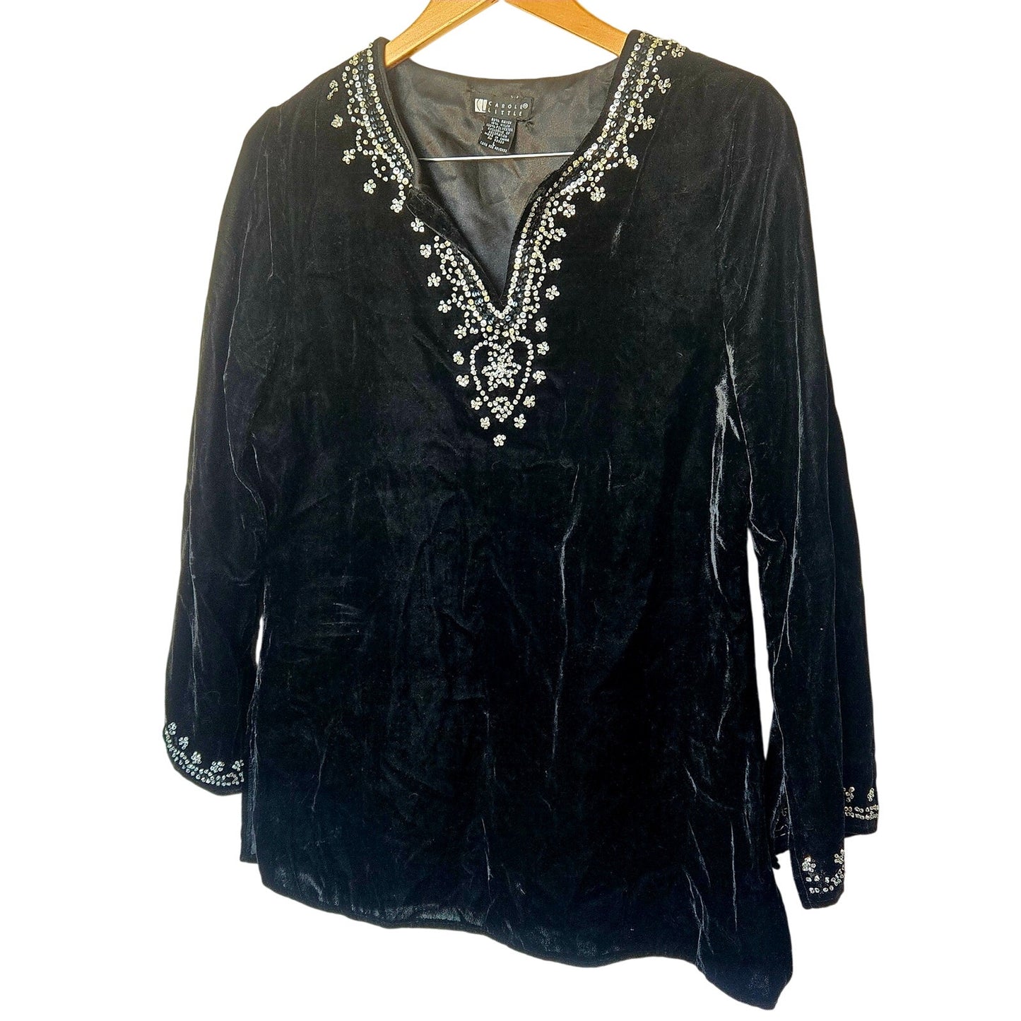 Velvet rhinestone wide sleeve witchy tunic top heart Bohemian Romantic