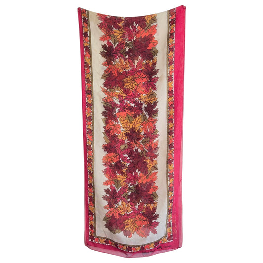 Vintage Jocelyne Mange Canada Sheer Autumn Maple Leaf Scarf – 13x60”