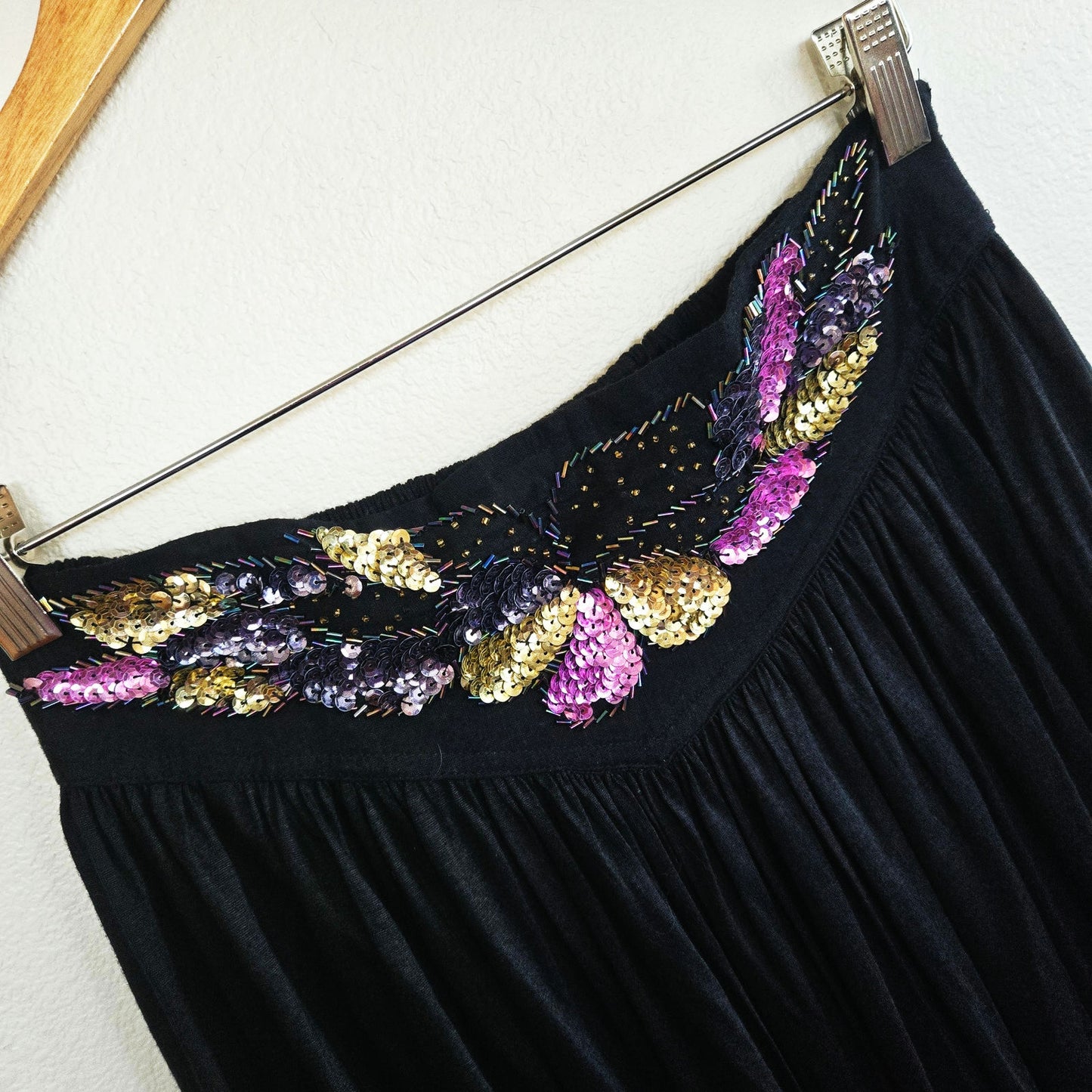Size Medium Vintage Sequin Waist Boho Maxi Skirt Whimsygoth Renfest Vibes