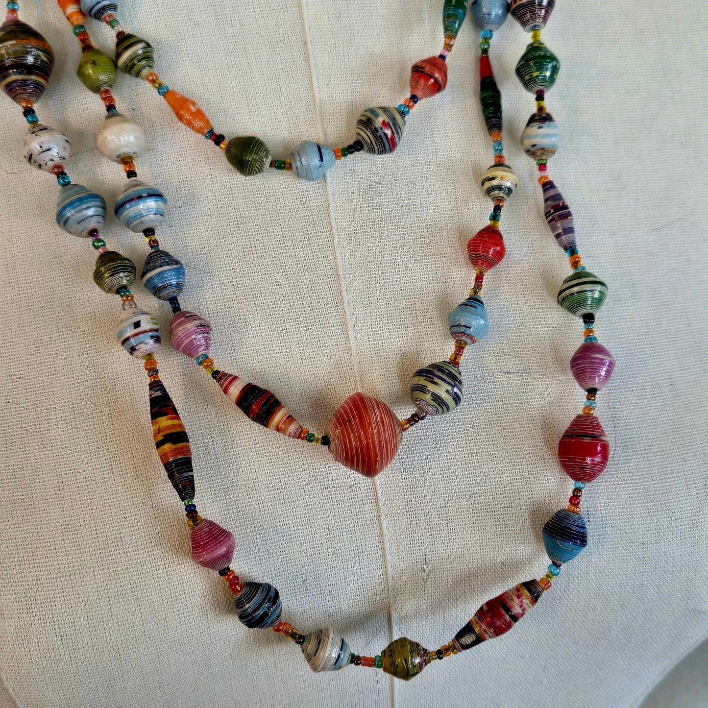 Bohemian Paper Beaded double triple strand long colorful necklace art teacher vibes