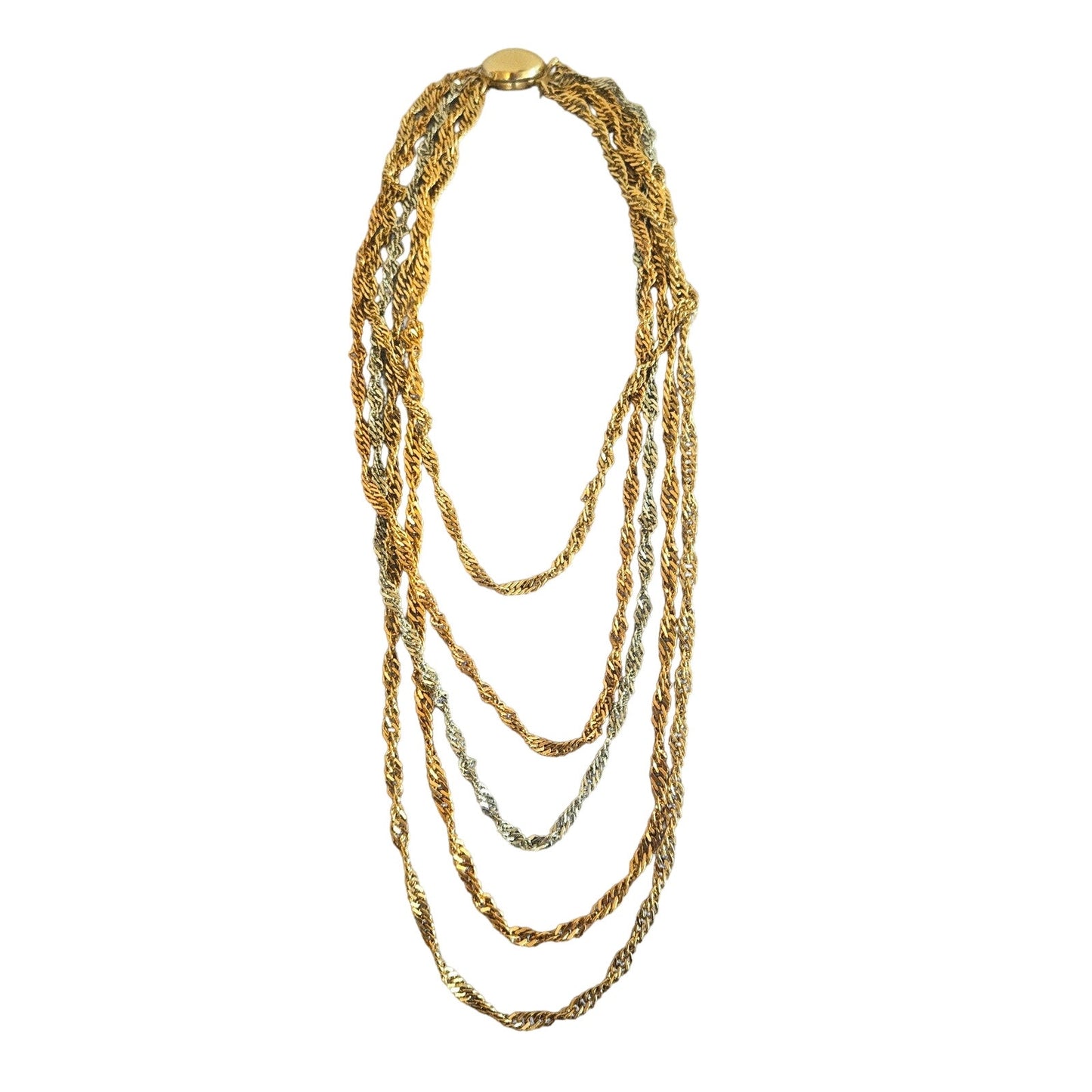 MULTI CHAIN MIXED METAL TWIST NECKLACE 5 CHAINS BUCKLE CLASP