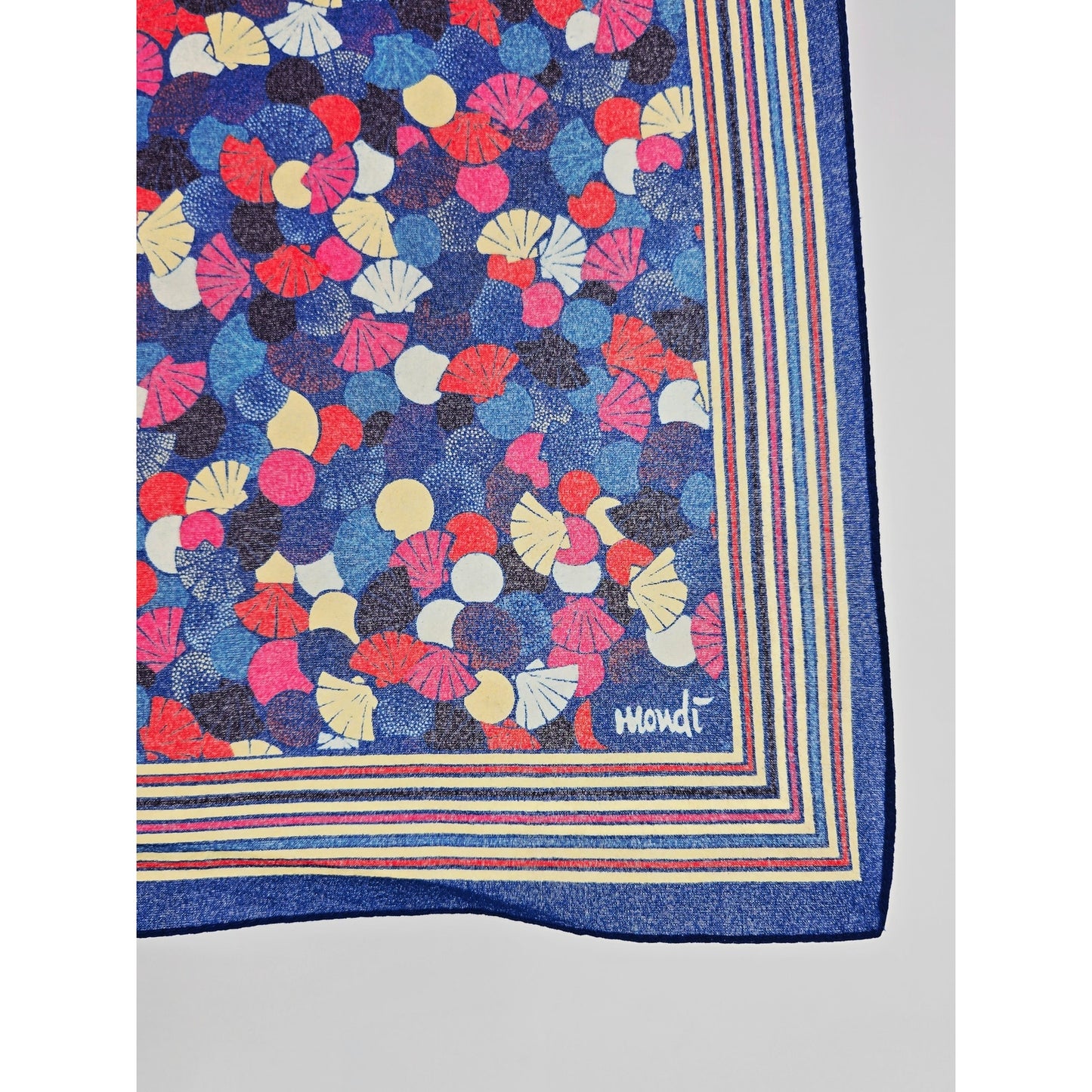 Vintage Mondi Blue Seashell Print Square Scarf 27x27 Nautical Coastal Silk Feel 90s