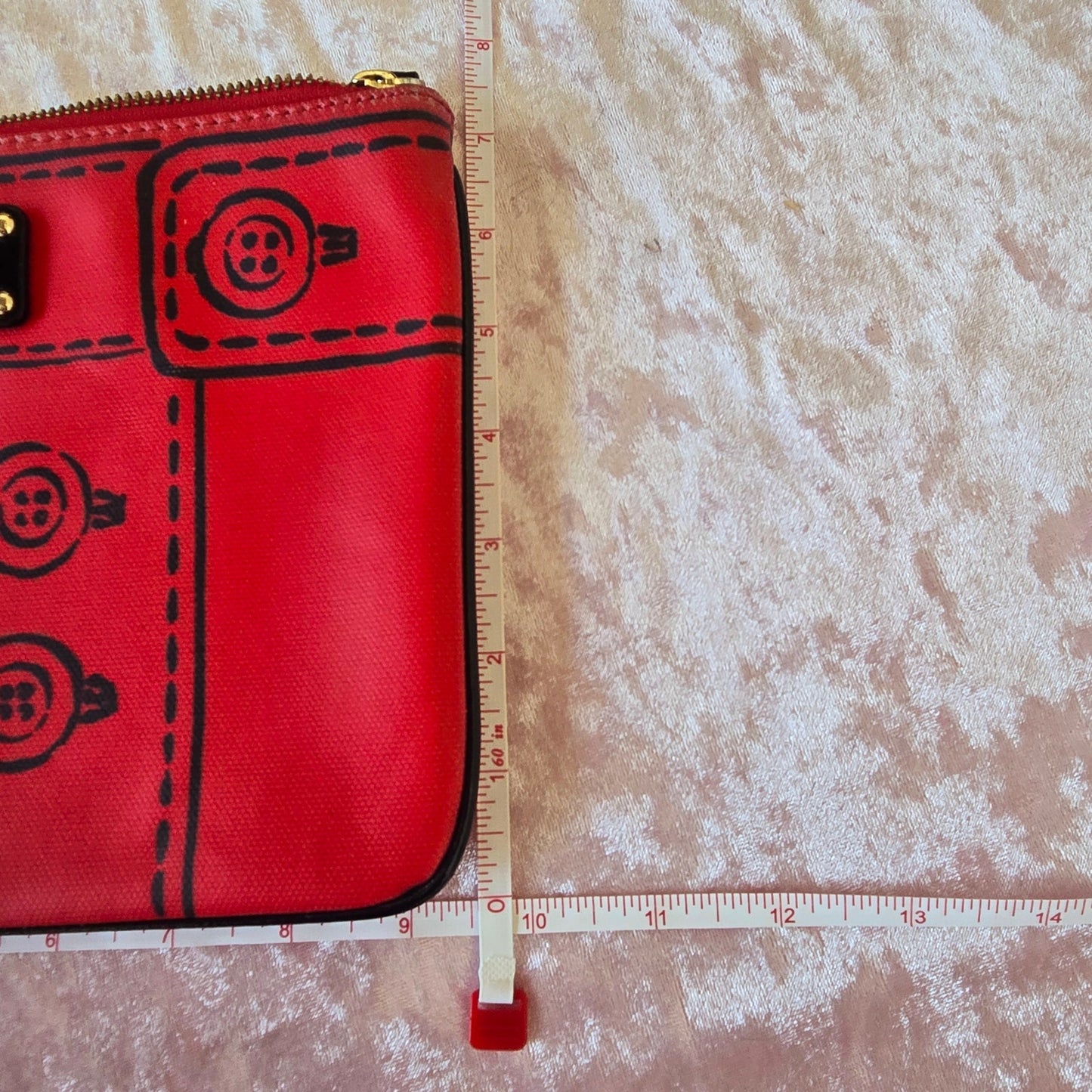 KATE SPADE Red Leather button clutch retro gold zipper closure