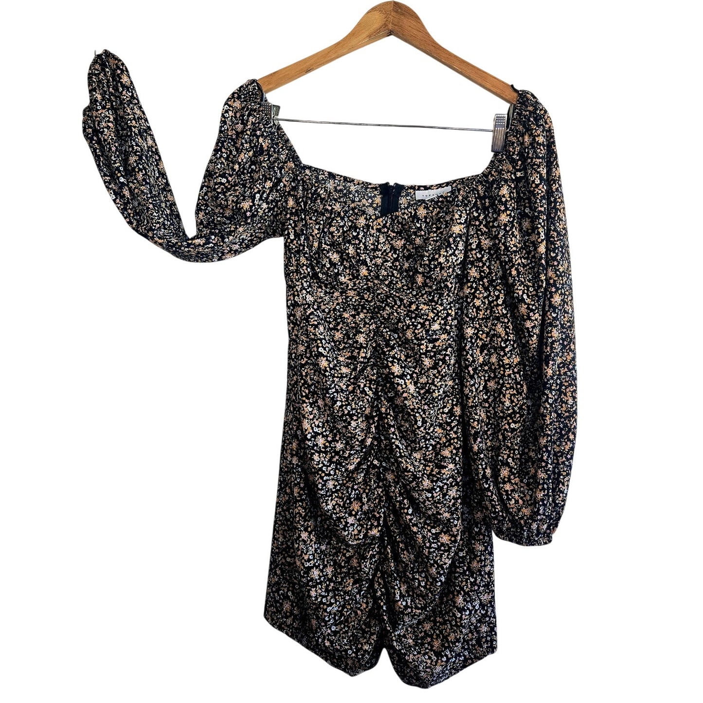 Size 6 – Topshop floral ruched puff sleeve mini dress
