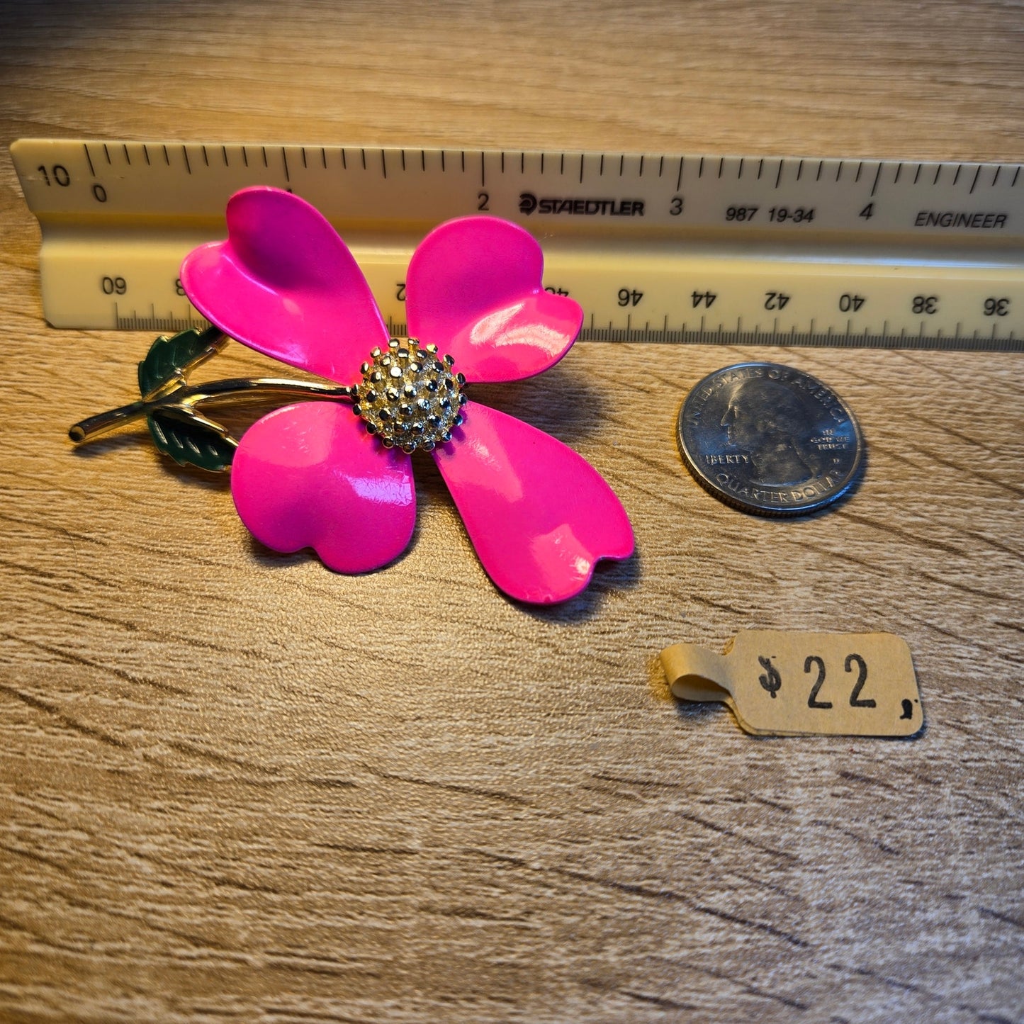 Vintage Sarah Coventry Neon Pink Enamel Dogwood Blossom Brooch