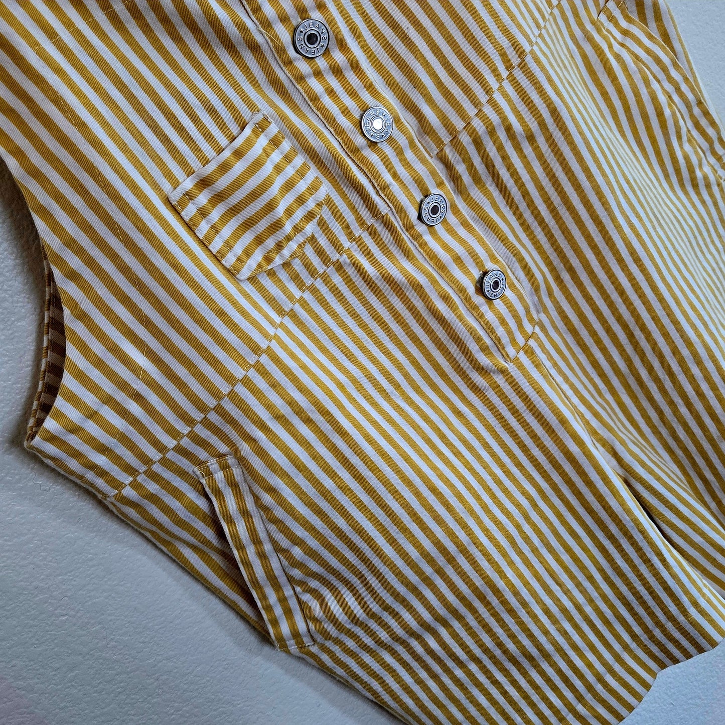 Striped button front short - overalls with 5 contrast pockets