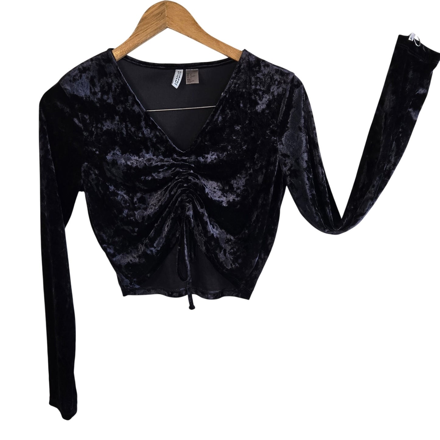 Size Medium Black Crushed Velvet Ruched Crop Top Medium Goth Y2K