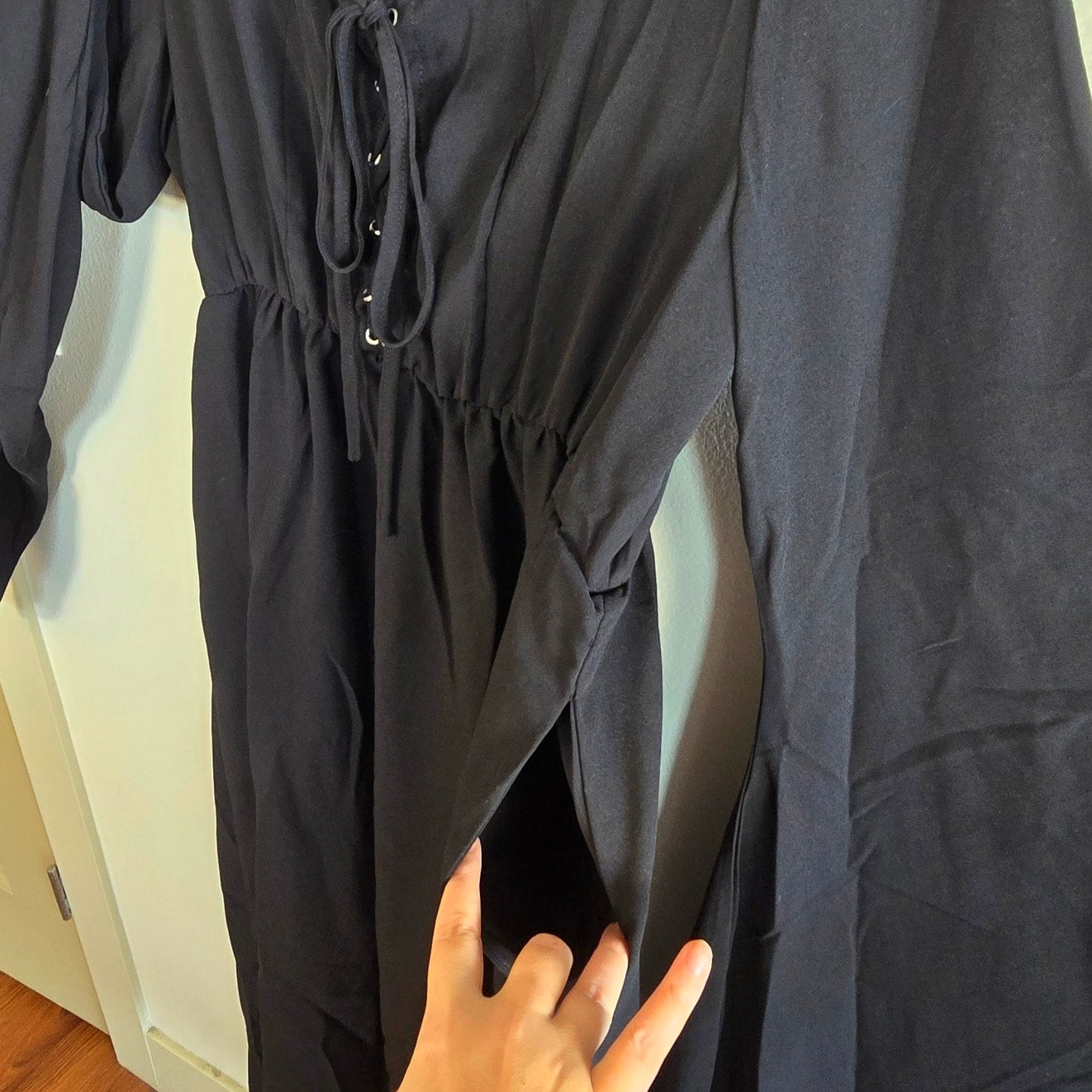 Size 14/16 Black Chiffon Corset-Tie Maxi Dress BloomChic