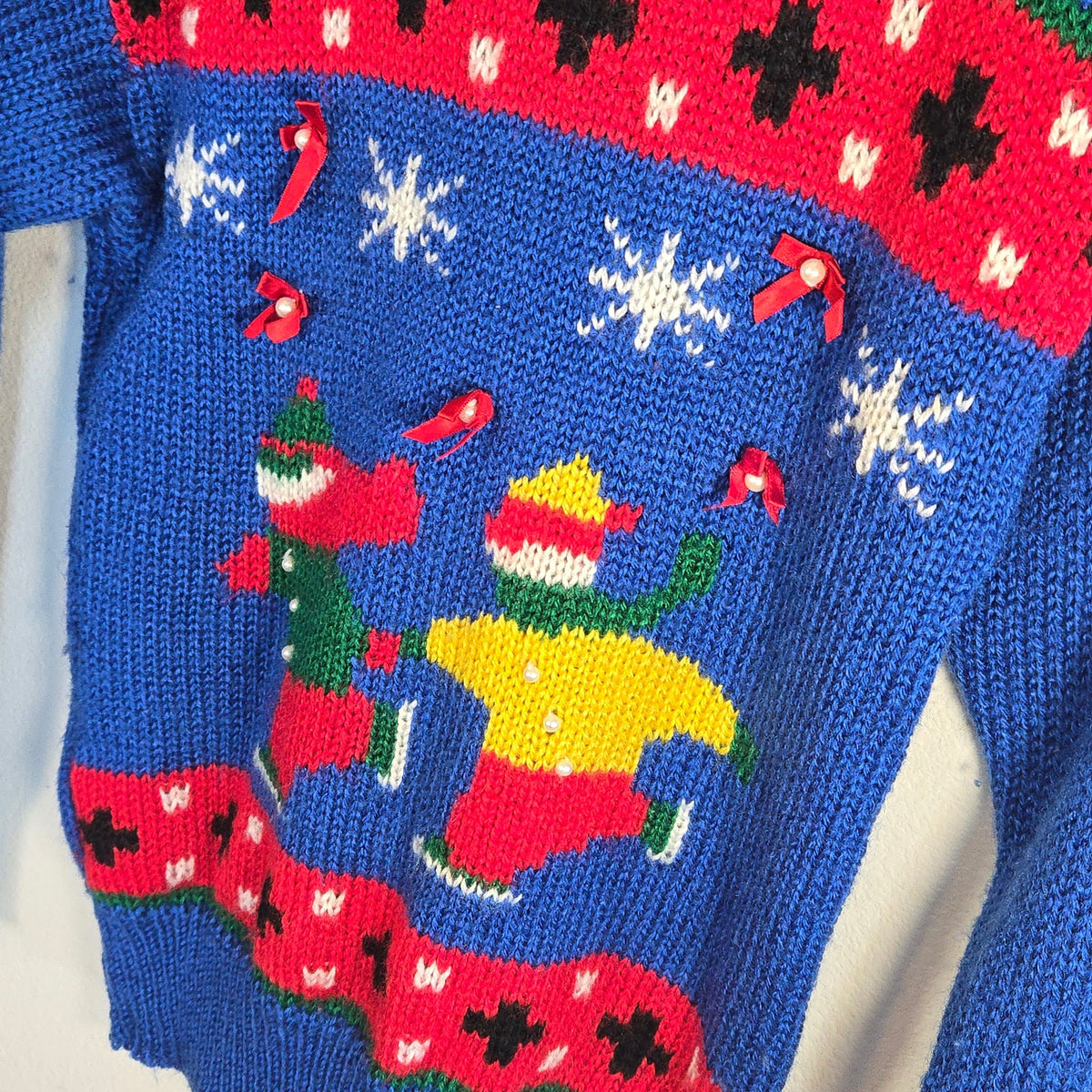 M (tagged Large) – Adell Barre Vintage Ice Skating Holiday Sweater