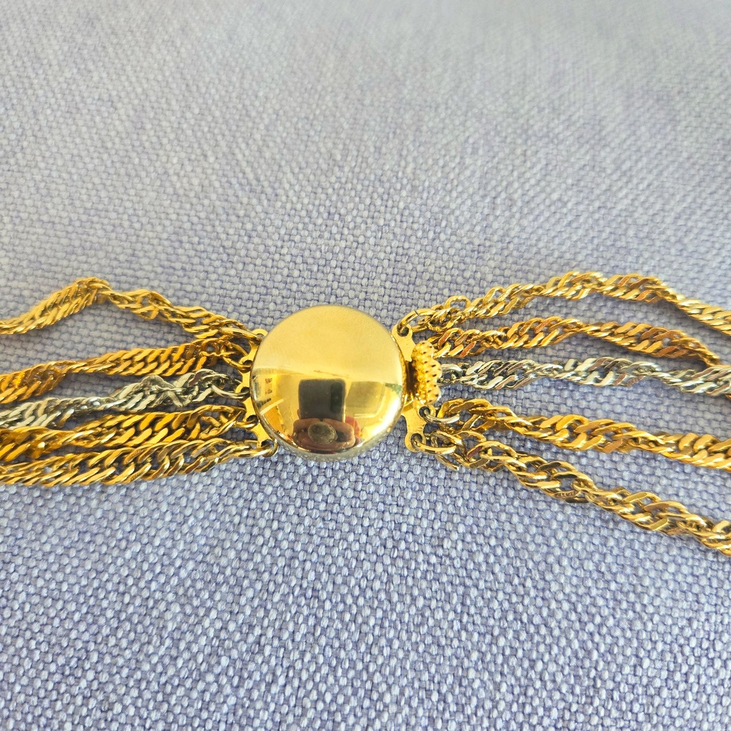 MULTI CHAIN MIXED METAL TWIST NECKLACE 5 CHAINS BUCKLE CLASP