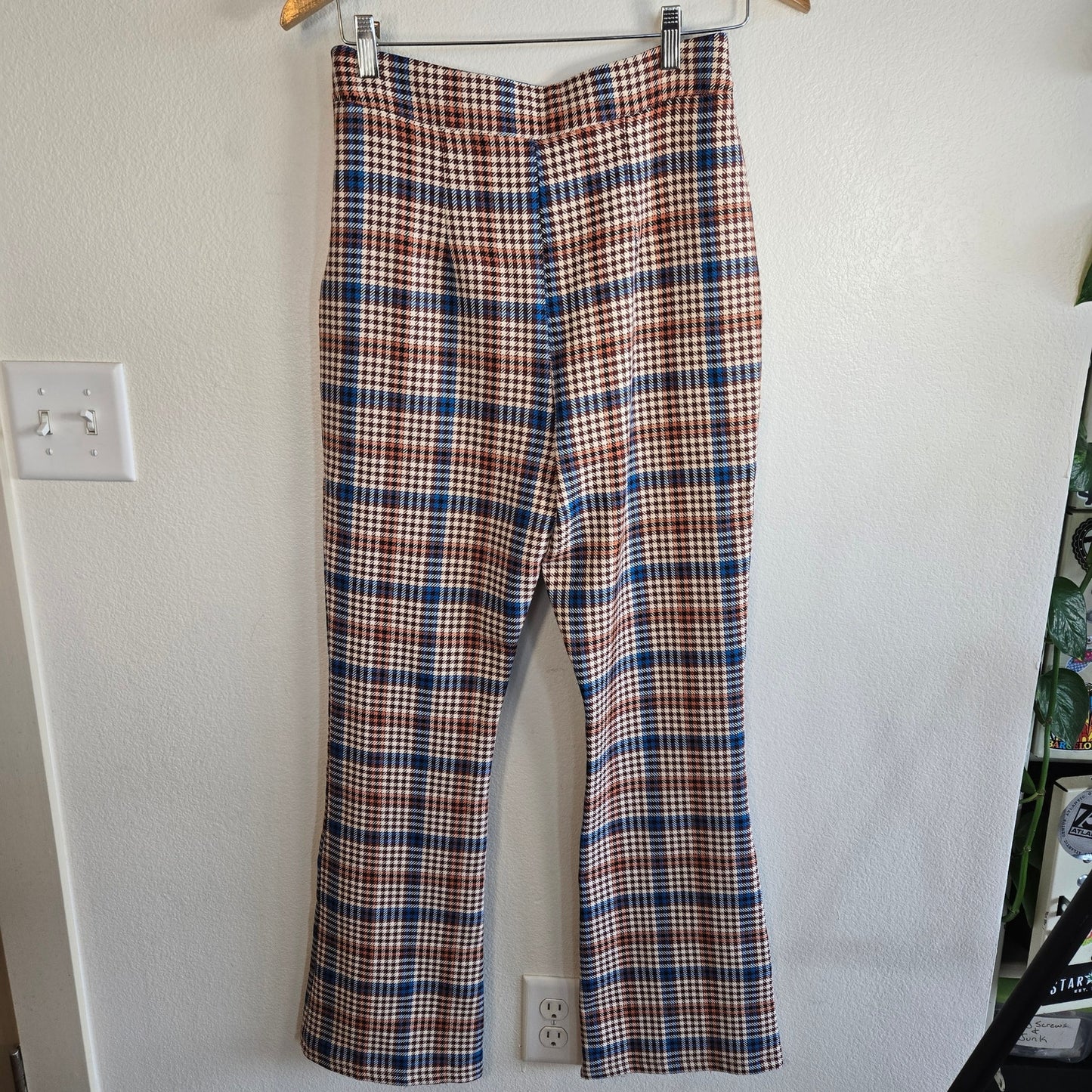 Size US 6 Nasty Gal Plaid Flare Pants High Waist Houndstooth 70s Academia