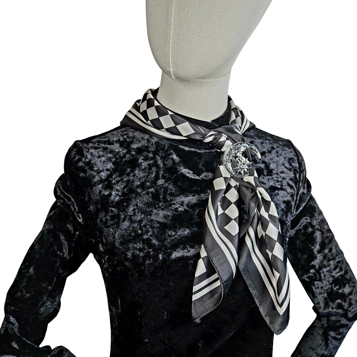 27"x27" Satin Checkerboard Scarf – Black and White Square