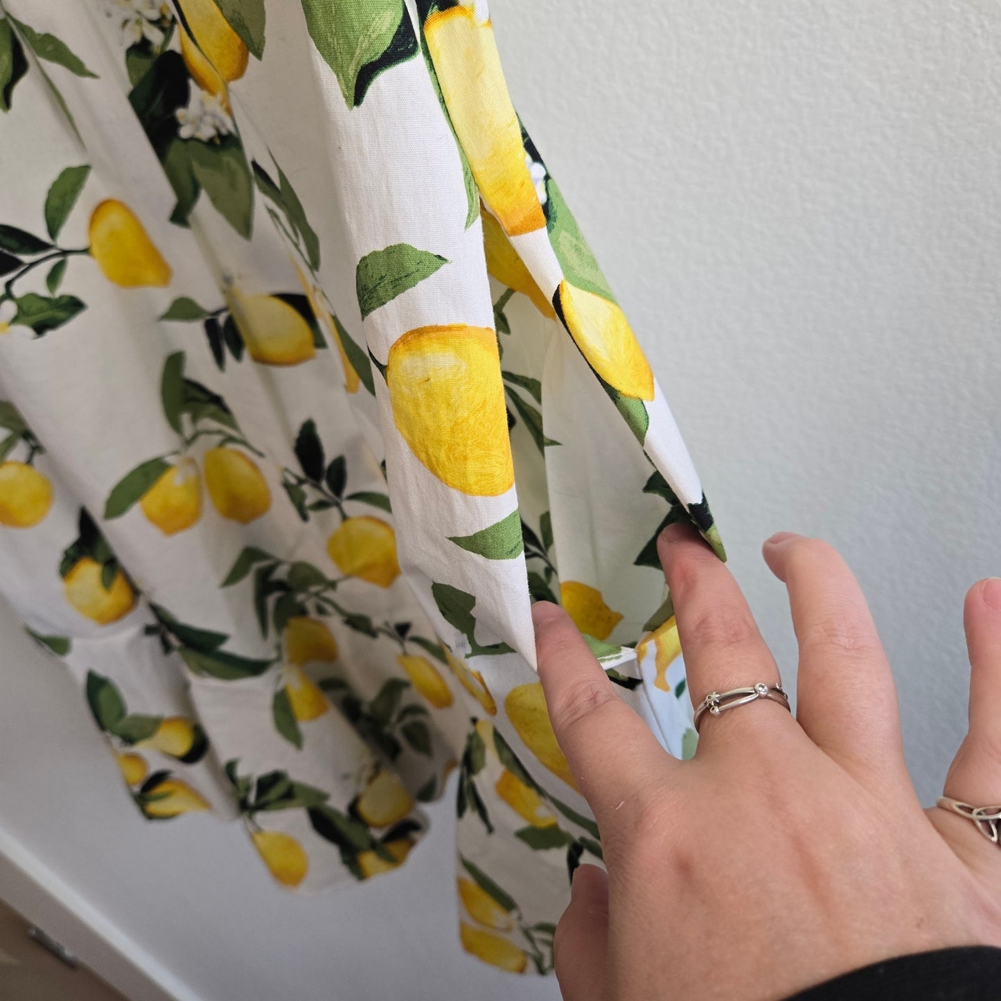 Size Small Cynthia Rowley Lemon Print Button Front Shirt Dress Ruffle Hem