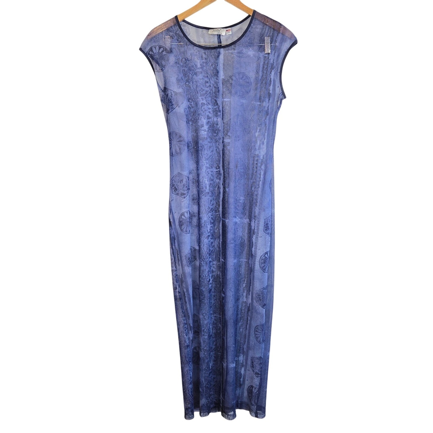 L –  Vintage Blue Mesh Coastal Maxi Dress by Jody California (Vintage)