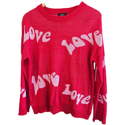 Size L – Red & Pink Psychedelic LOVE Sweater