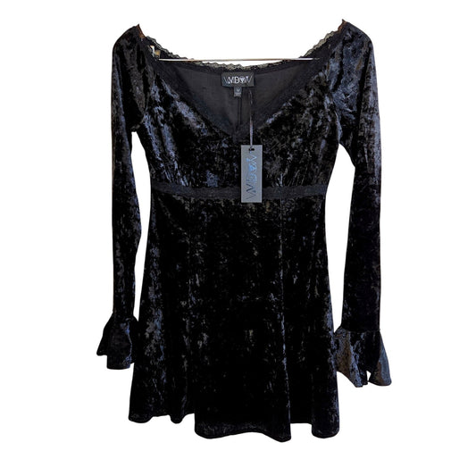 Size M – Widow Black Velvet Bell Sleeve Empire Waist Mini Dress (NWT)