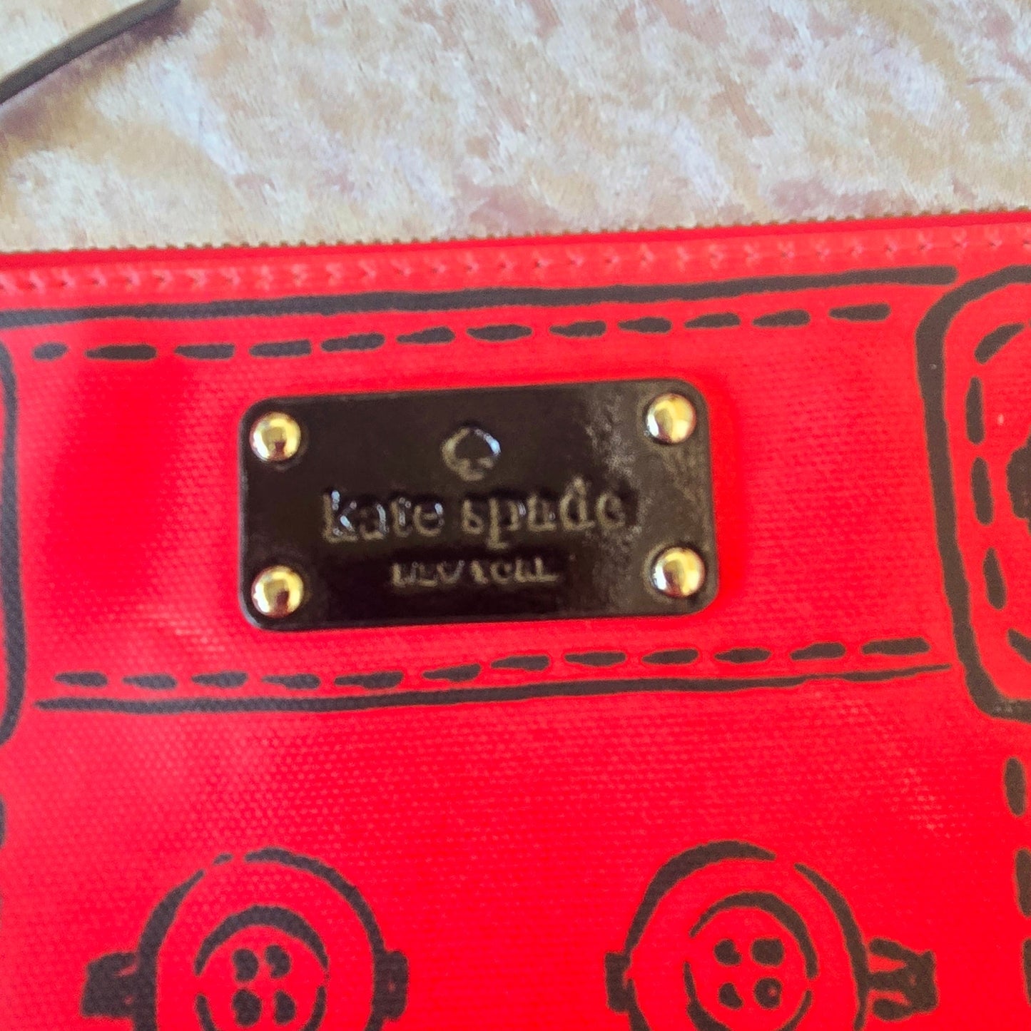 KATE SPADE Red Leather button clutch retro gold zipper closure
